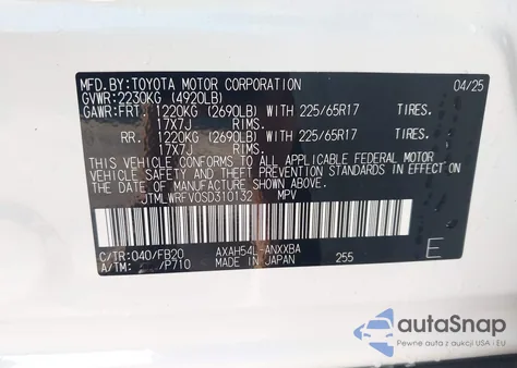 2025 Toyota Rav4 Hybrid Le z USA, uszkodzony, nr VIN JTMLWRFV0SD310132